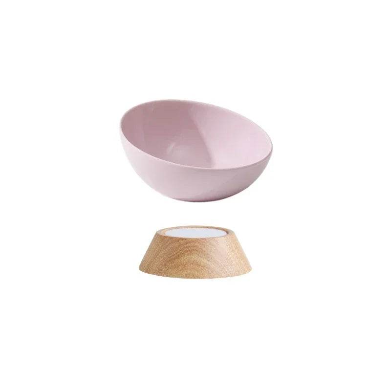 Cat Tilted Ceramic Bowl with Wooden Stand - SnaggIt