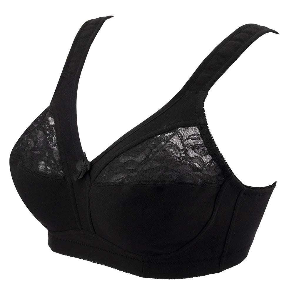Plus Size Wire-Free Cotton Bra | Floral Lace Full Coverage Unpadded Ultra-Thin Soft