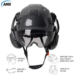 Carbon Fiber Pattern Safety Helmet With Earmuffs Double Goggles by Snagg A Safety Helmet