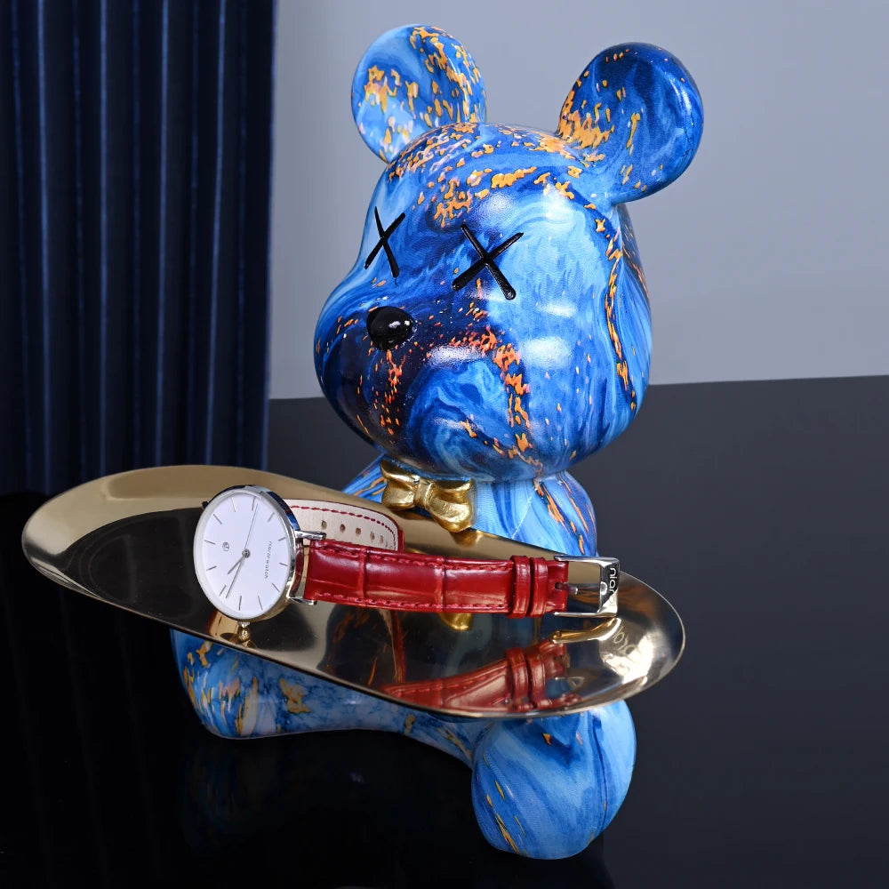 Colorful Bear Resin Figurine with Tray by Snagg A Sculpture