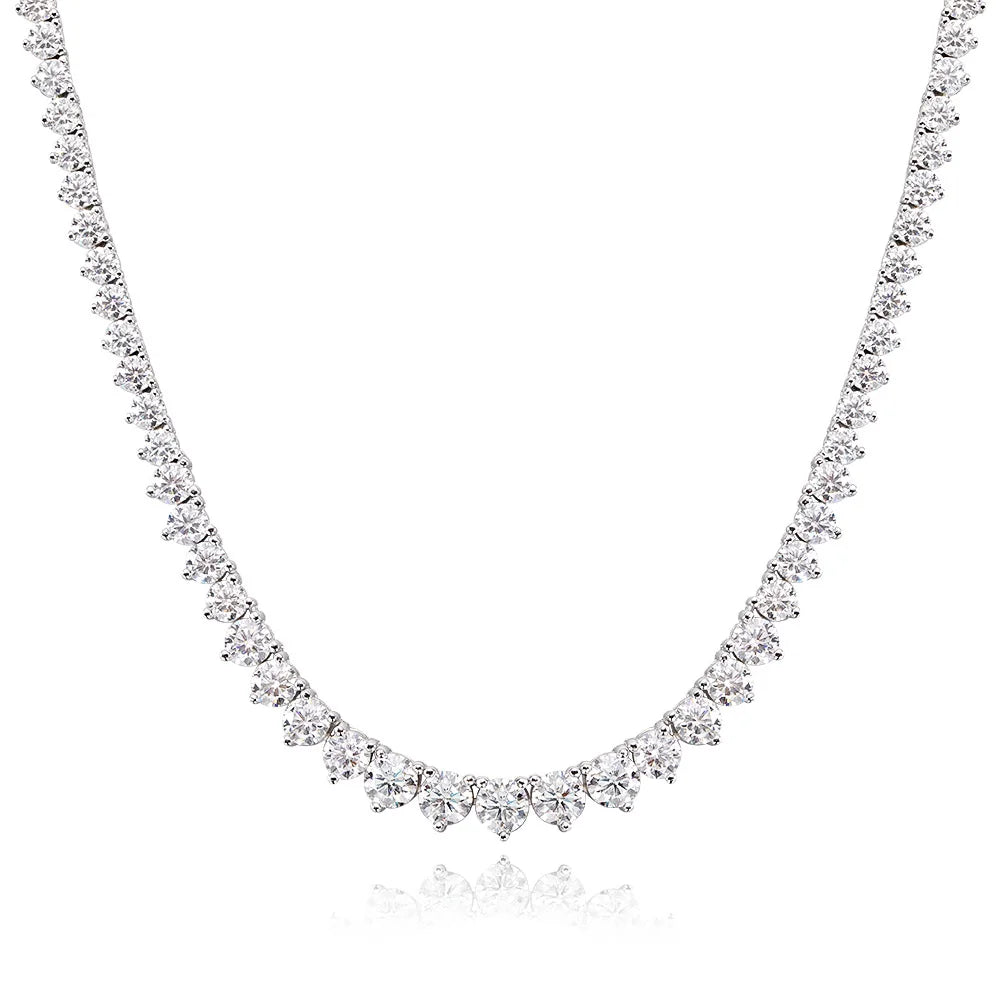 3 Claw D Color VVS1 Moissanite Tennis Necklace — 925 Sterling Silver 18K White Gold Plated (GRA Certified)