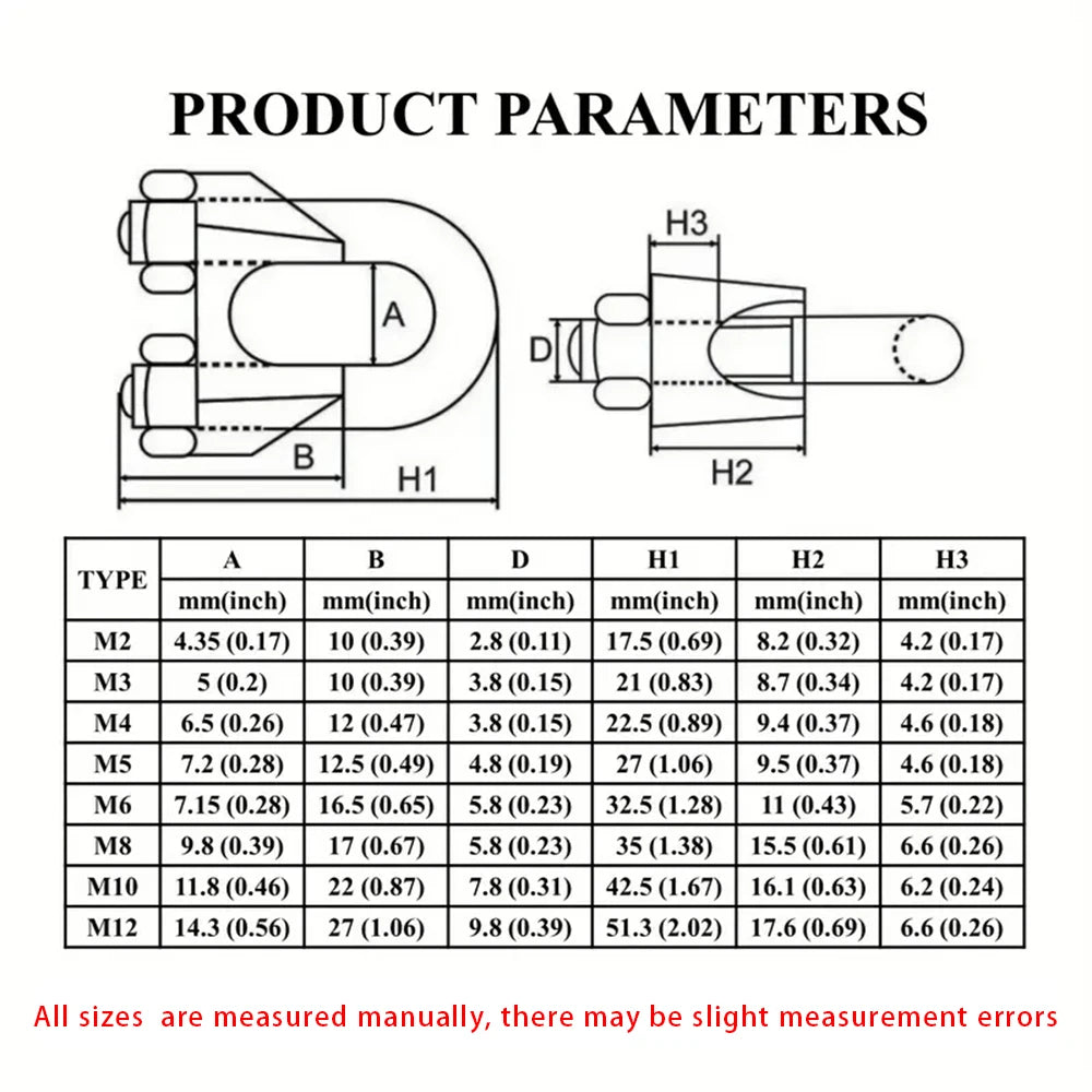 Stainless Steel 304 U-Shaped Cable Clips M2–M10 | Wire Rope Clamp Metal Clip Rigging Hardware