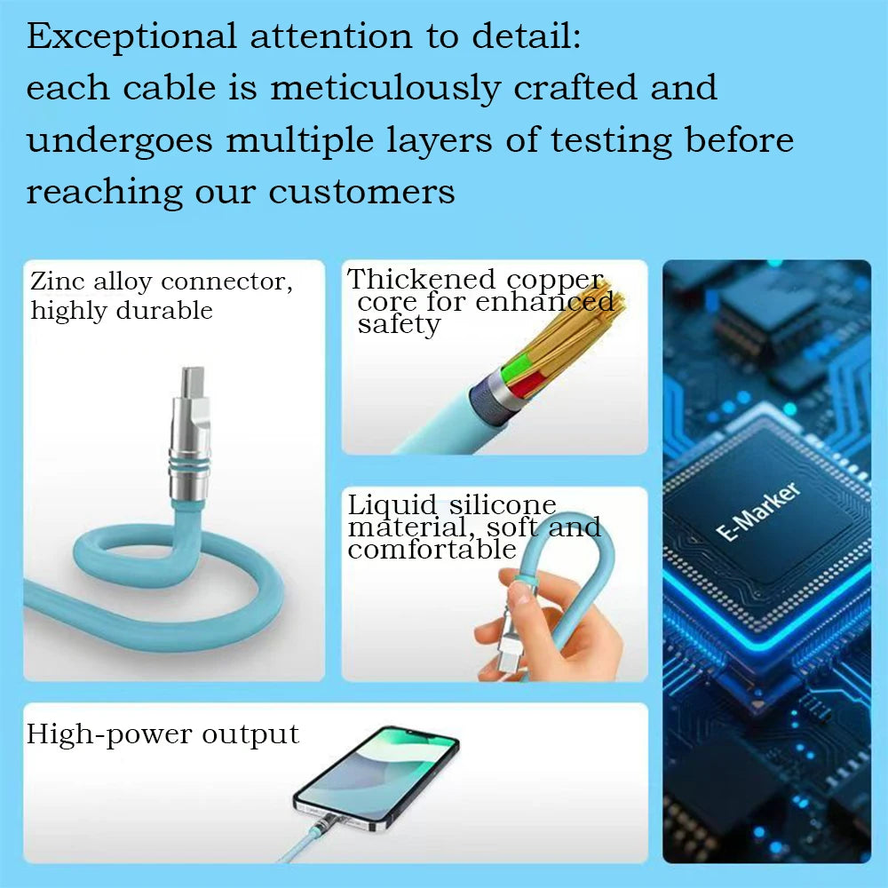 USB-C 240W PD Fast Charging Cable | Soft Liquid Silicone 1.2M/2M for iPhone Laptop Tablets Earphones