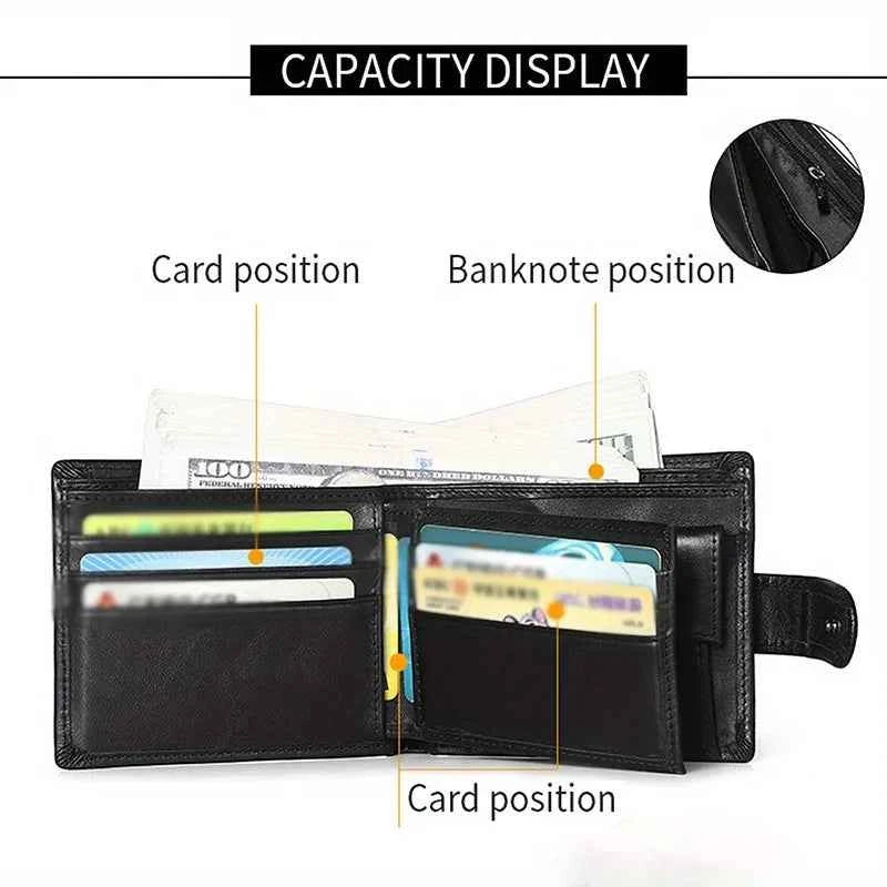 Genuine Leather RFID Anti-Theft Short Wallet with Coin Purse & Multi-Slot