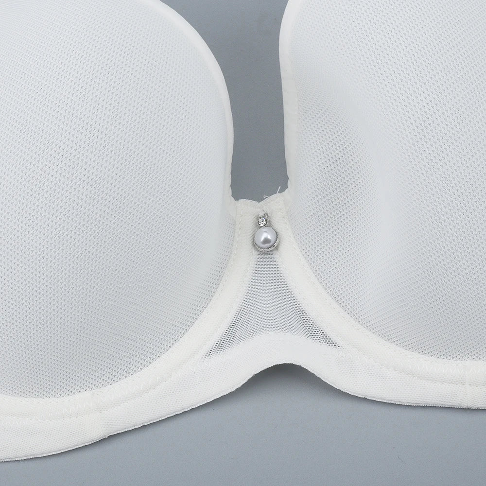 Plus Size T-Shirt Bra | Full Coverage Mesh Plunge Push Up Lightly Lined