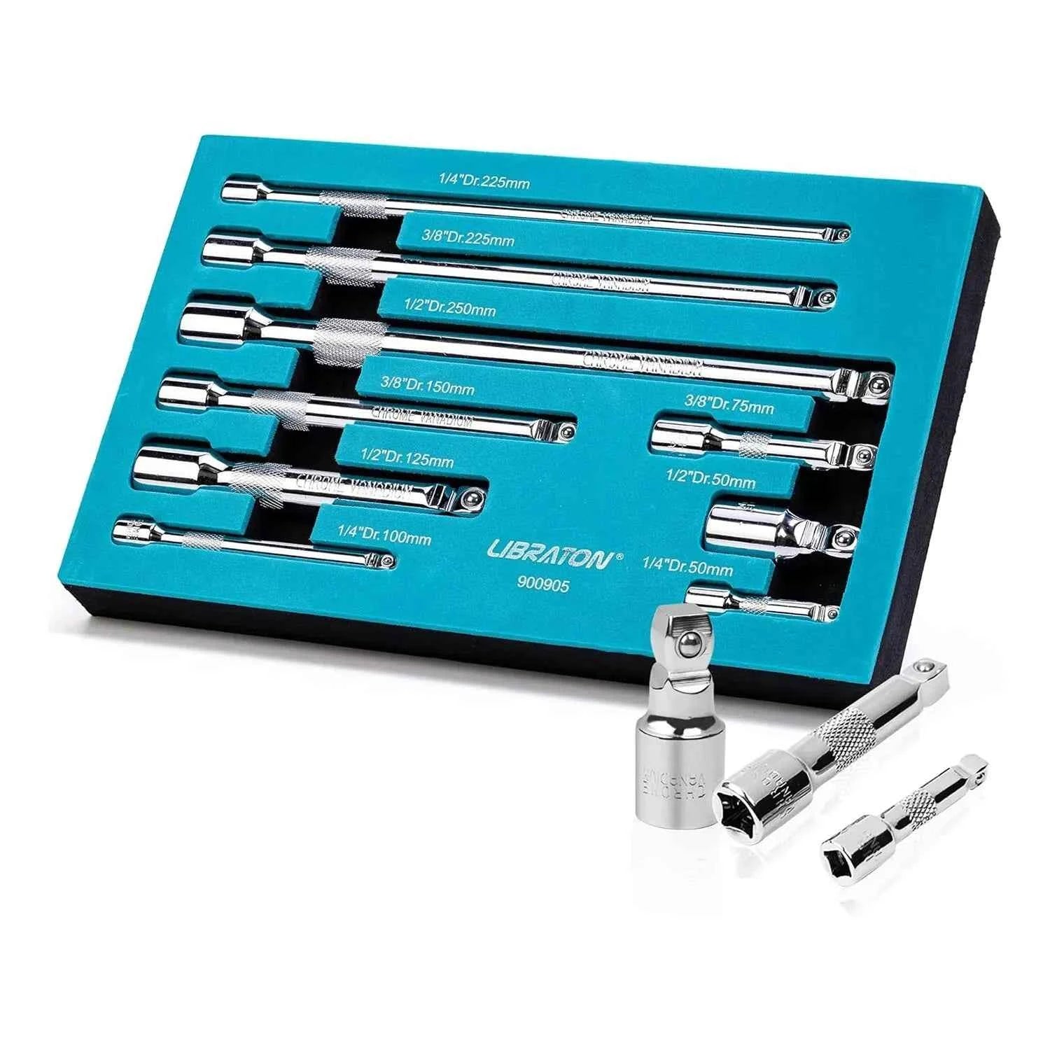 Wobble Socket Extension Set – 1/4", 3/8" & 1/2" Drive Ratchet Extensions in Chromium-Vanadium Steel