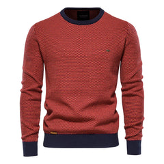 Men’s Cotton Spliced Knit Pullover | Modern Patchwork Thermal Winter Sweater