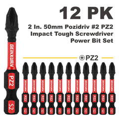 2" Pozidriv #2 PZ2 Impact Screwdriver Bit Set – S2 Alloy Steel Magnetic, High-Torque Power Bits