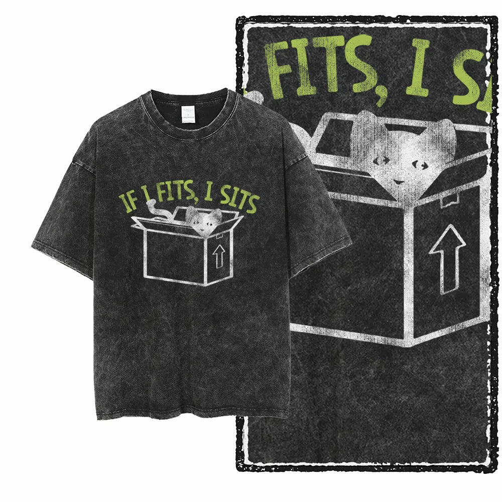 Acid Washed Cat Graphic Unisex T-Shirt | Cotton Streetwear Big Size Vintage Tee