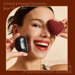 Professional Dual Finish Complexion Set – Flat Top Kabuki Brush & Sculpting Sponge