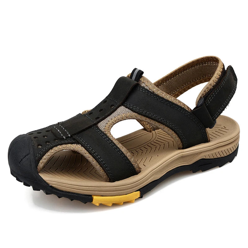 Men’s Leather Sandals – Casual Non-Slip Travel & Beach Shoes by Snagg A Slipper