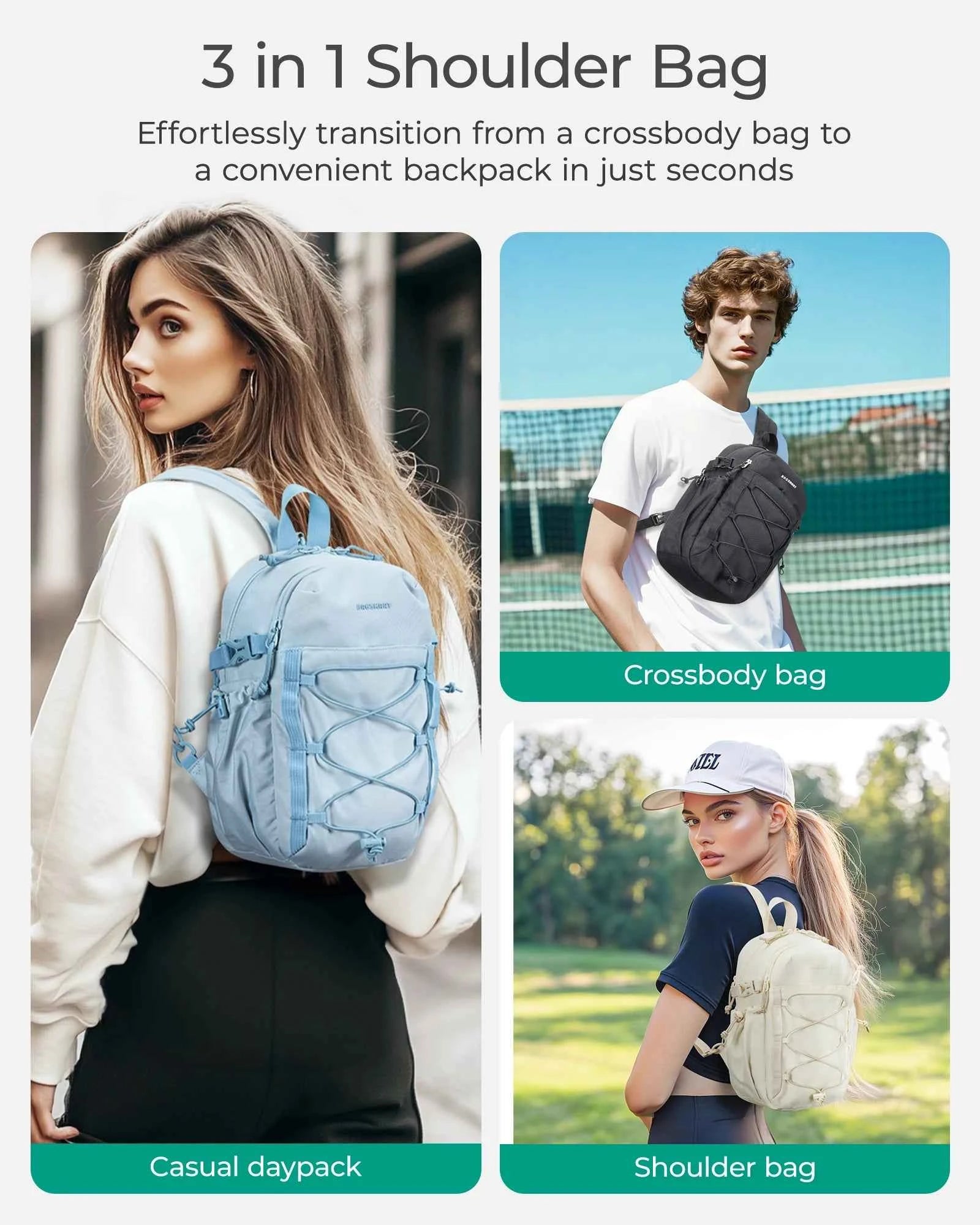 3-in-1 Sling Crossbody Backpack – Small Casual Travel & Sport Chest Shoulder Daypack (Below 20L)
