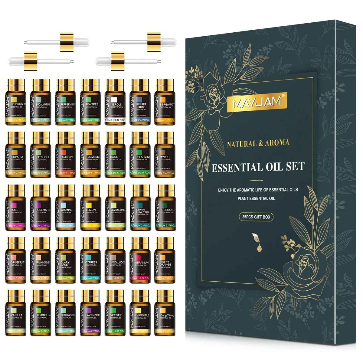 35 Bottle Master Essential Oil Library – 100% Pure Botanical Collection for Diffusion, Artisanal Crafting & Wellness