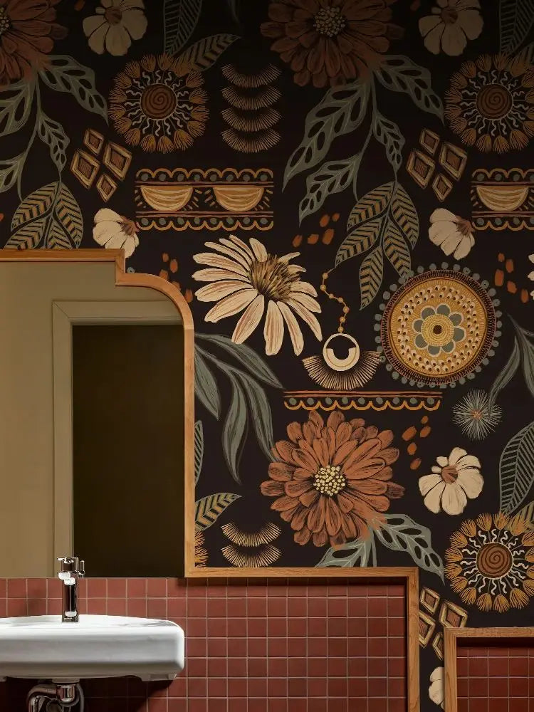 Vintage Boho Brown Floral Peel & Stick Wallpaper by Snagg A Wallpaper