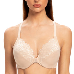 Plus Size Front Closure Racerback Bra | Lace Underwire Full Coverage Unlined