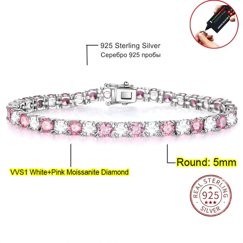 3.0mm D Color VVS1 Moissanite Tennis Bracelet - C / 5mm / 16cm / 925 Silvery - Bracelets