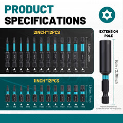 25 Pcs Tamper Proof Torx Bit Set – Magnetic Star Bits for Impact Driver with S2 Steel Construction & Storage Case