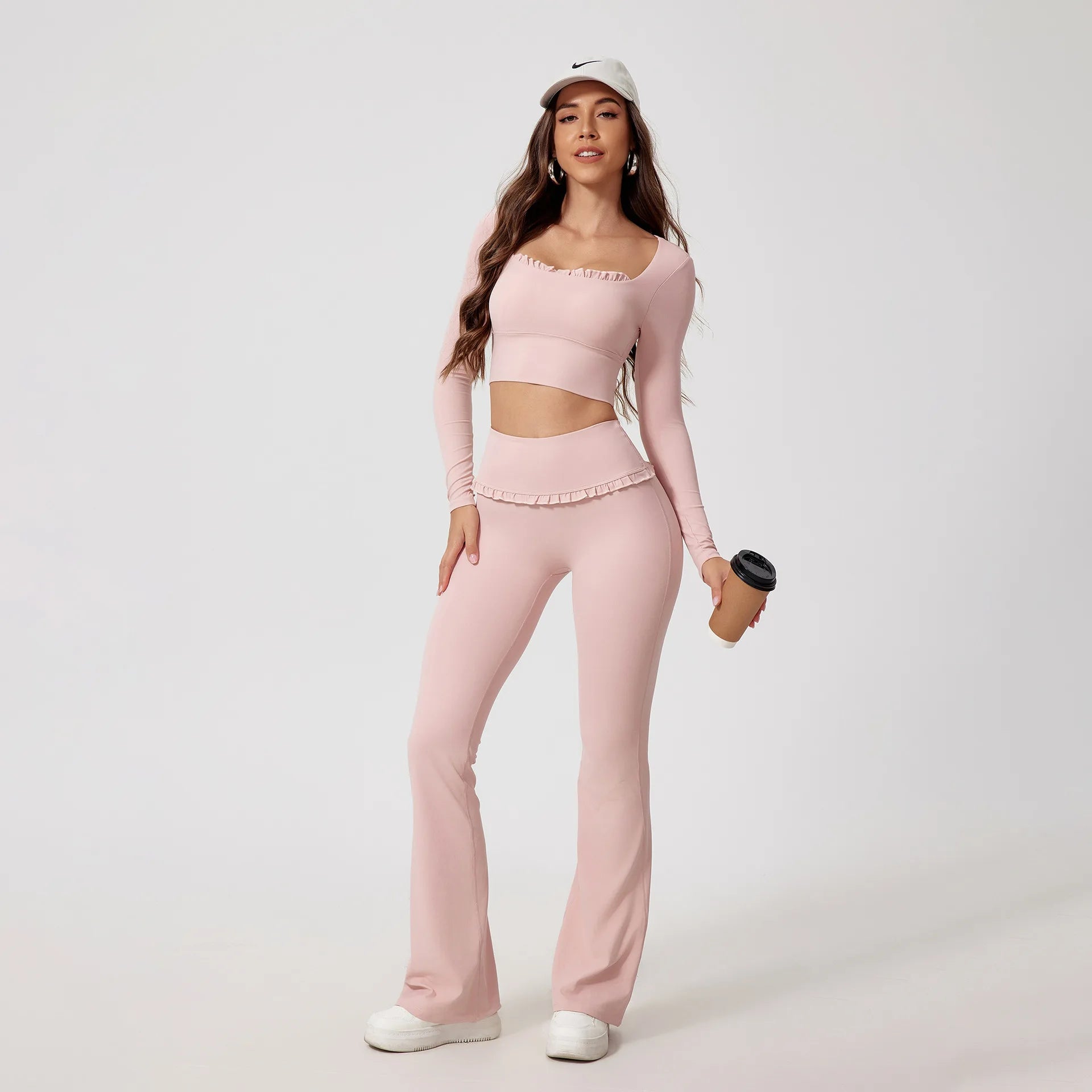 Women's 2-Piece Long Sleeve Gym Set | Quick-Dry Yoga Outdoor Sports Shirt & Leggings Sportswear