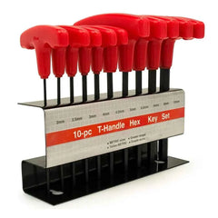 10 Pcs Professional T-Handle Hex Key Set | Metric or SAE Master Allen Wrench Kit with Wall-Mount Storage Stand