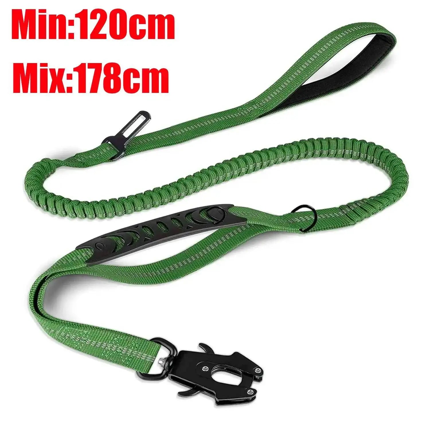 Bungee Dog Leash with Car Seatbelt Clip – Reflective Shock-Absorbing No-Pull Tactical Lead for Large Dogs