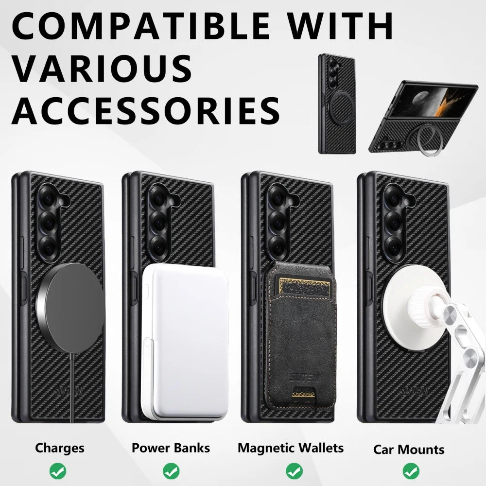 Magnetic Folding Carbon Fiber Pattern Samsung Galaxy Z Fold 7 6 5 Cases by Snagg A Phone Case