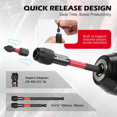 14 Pcs Impact Socket Adapter Set – Quick-Release & Magnetic Drill Bit Extensions with Swivel & Right Angle Adapters