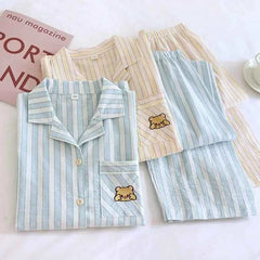 Women's Striped Cotton Pajama Set | Long Sleeve Long Pants 100% Cotton Thin Spring Summer Sleepwear