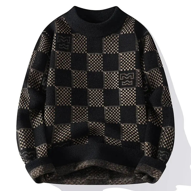 Men’s Checkered Knit Pullover | American Trendy Harajuku Slimming Sweater