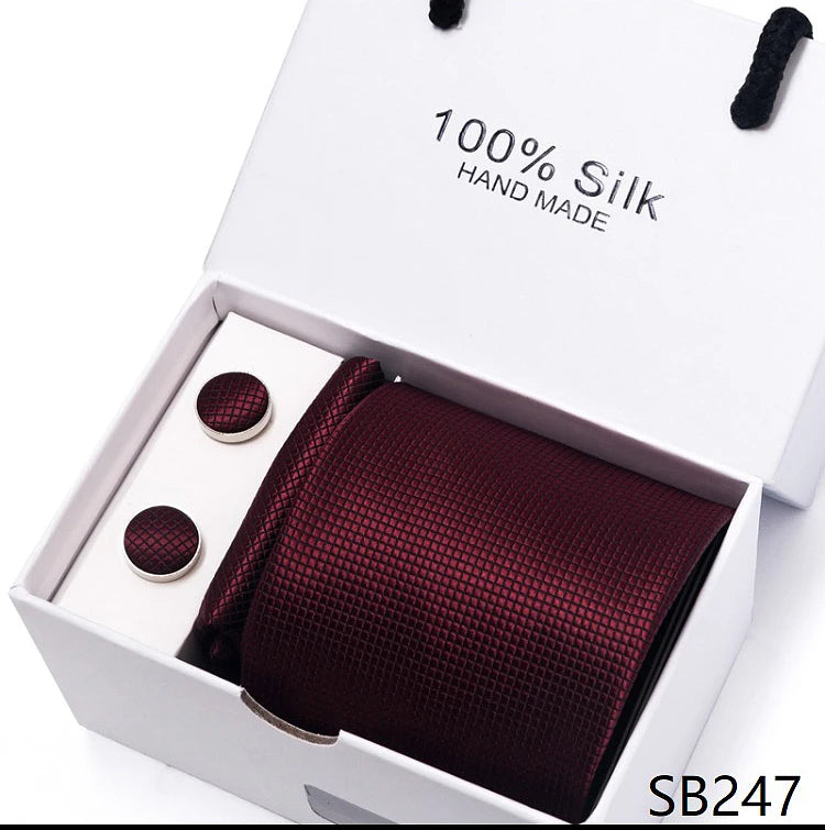 Solid Colour Necktie with Matching Handkerchief & Cufflinks - SB247 - Others In Fashion