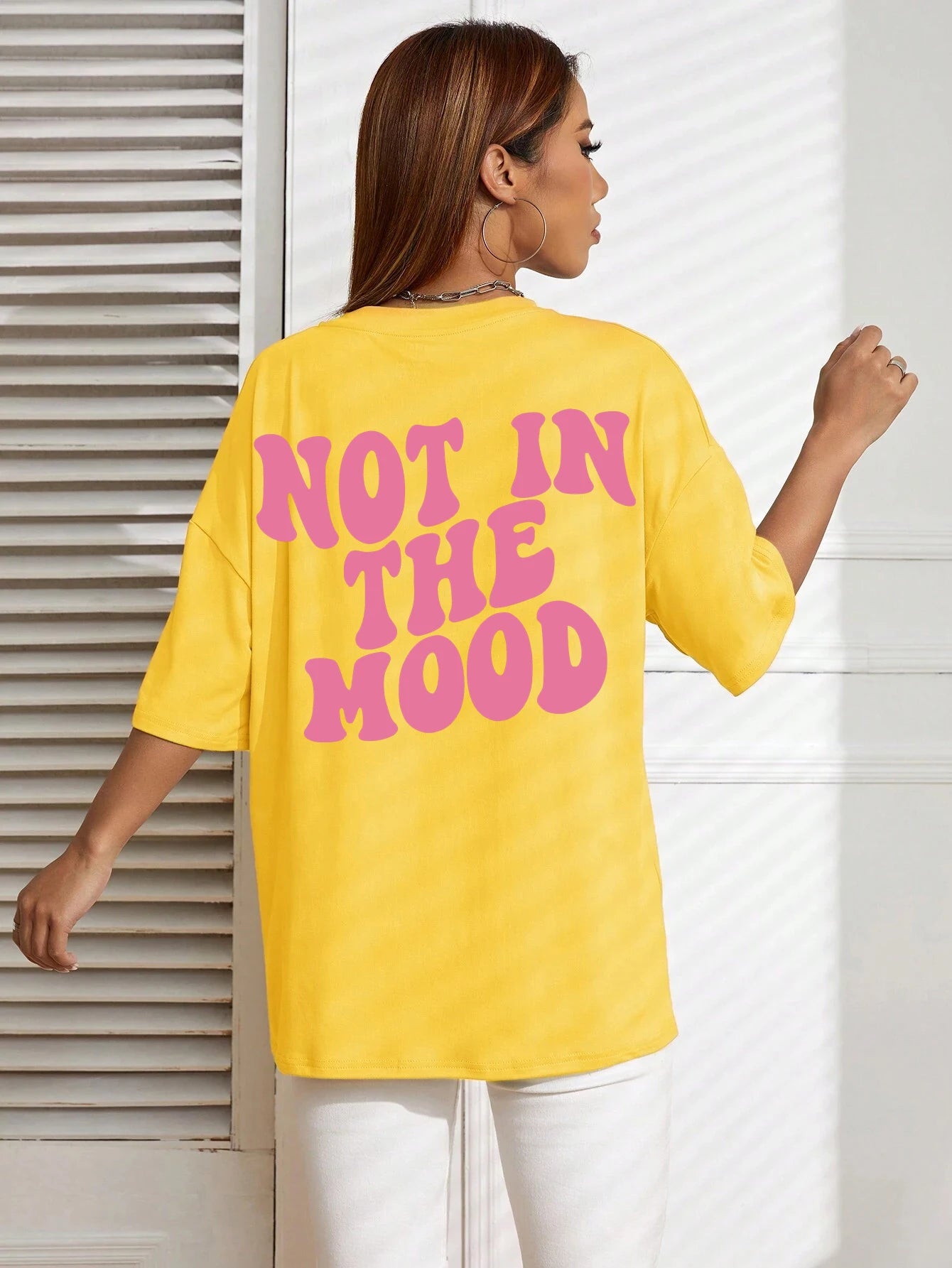 Women's "Not In The Mood" Pink Letter Print T-Shirt | Cotton Oversized O-Neck Breathable Summer Casual