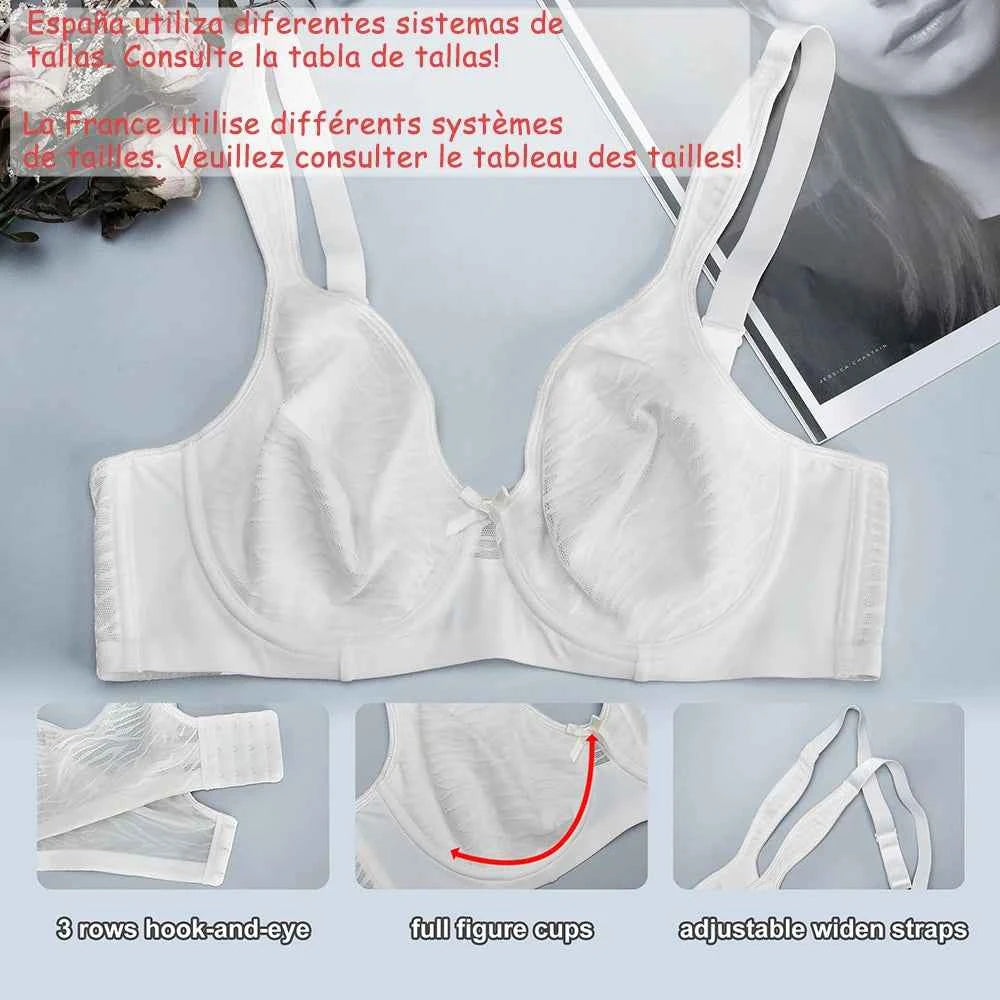 Plus Size Lace Minimizer Bra | Underwire Lifting High Support Full Coverage Unpadded Large Cup