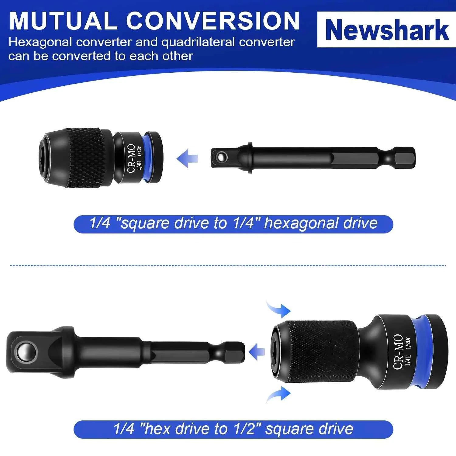 1/4 Hex Converter tools set, Quick Release Impact Bit Holders, 1/2 3/8 1/4-INCH Drive Female to 1/4-Inch Hex Adapter