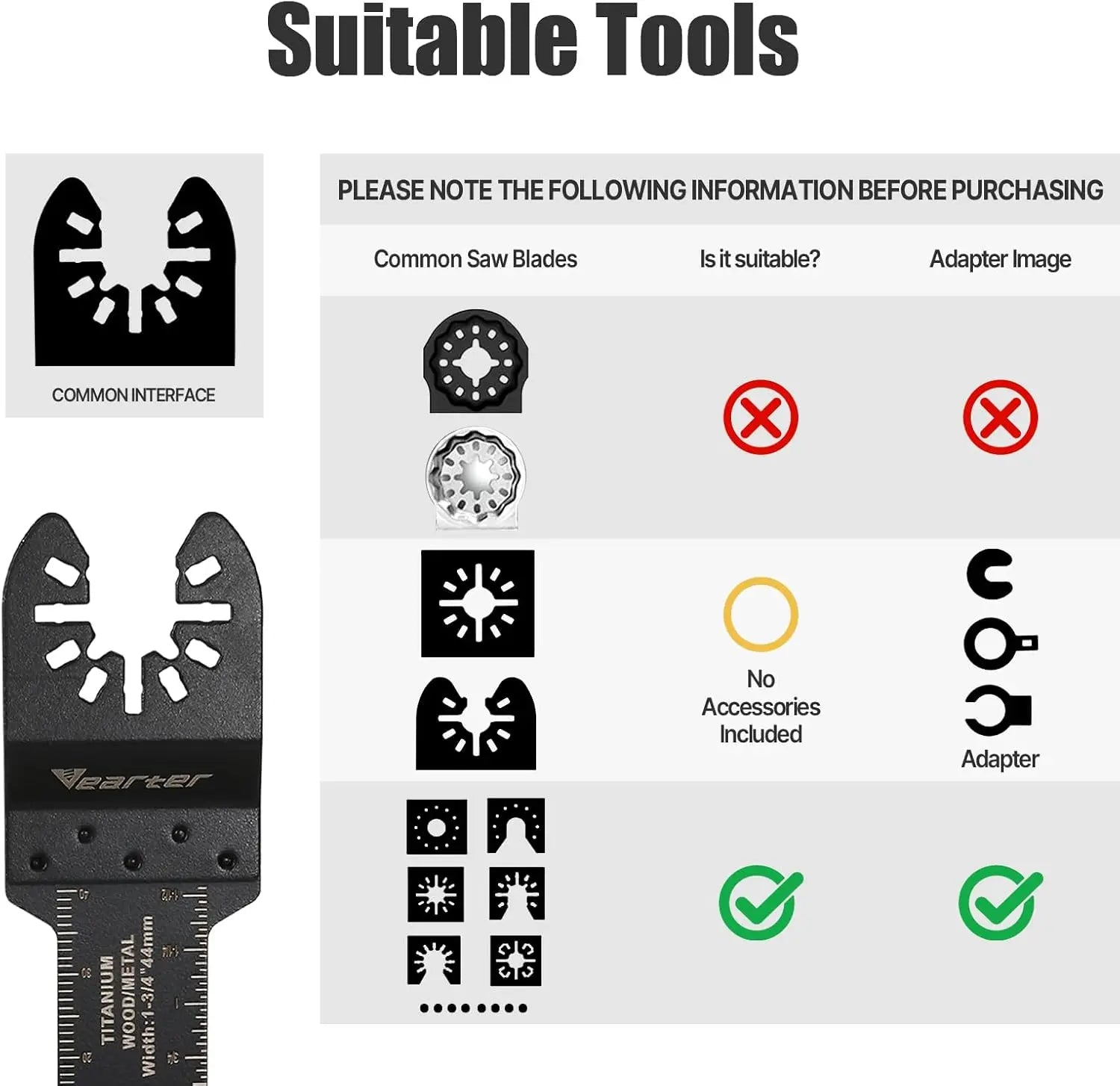 5pcs Diamond Multitool Blades with Adapter | Universal Quick-Release Grout Removal for Soft Tile Cement