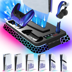 RGB Cooling Station for PS5 Includes Controller Charging Dock and Console Organizer Stand by Snagg A PS Stand
