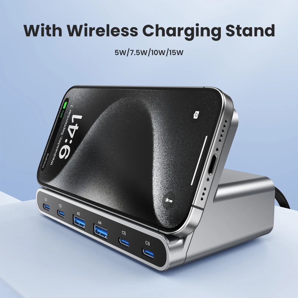 160W GaN 7-in-1 USB Charging Station | Wireless + 65W 45W PPS PD Fast Charger MacBook iPad iPhone Samsung