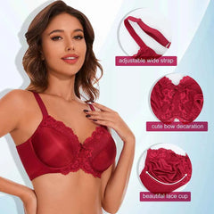 Floral Lace Minimizer T-Shirt Bra | Underwire Full Coverage Non-Padded Unlined