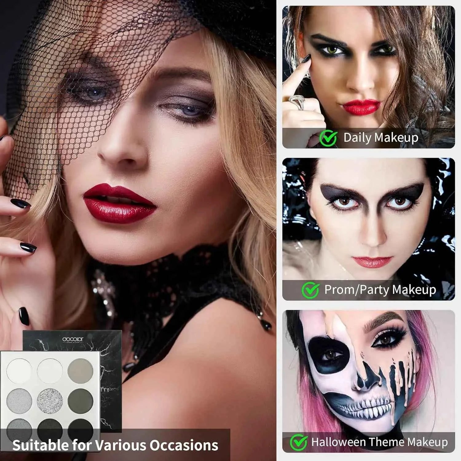 Black Gemstone Smokey Eye Palette – 9 Color High Pigment Shadow Collection for Goth, SFX, and Nighttime Glam