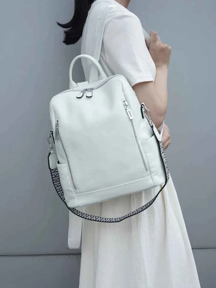 Genuine Leather Convertible Backpack – Multi-Pocket Day Pack & Shoulder Bag for Travel & Commuting