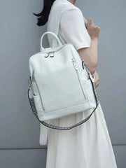 Genuine Leather Convertible Backpack – Multi-Pocket Day Pack & Shoulder Bag for Travel & Commuting