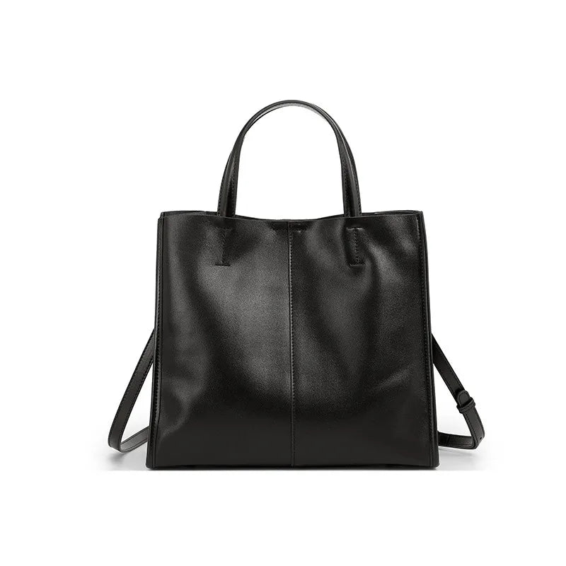 Genuine Leather Oil Wax Tote Bag – Large Capacity Vintage Shoulder & Crossbody Shopper for Women