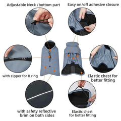 Soft-Shell Waterproof Dog Jacket for Large Dogs – Fleece-Lined Flexible Chest Safety Reflective Outdoor Coat