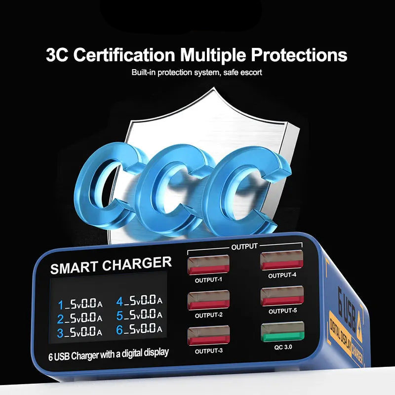 SS-304Q 6 port Usb Digital Display Fast Charge by Snagg A Charging Station