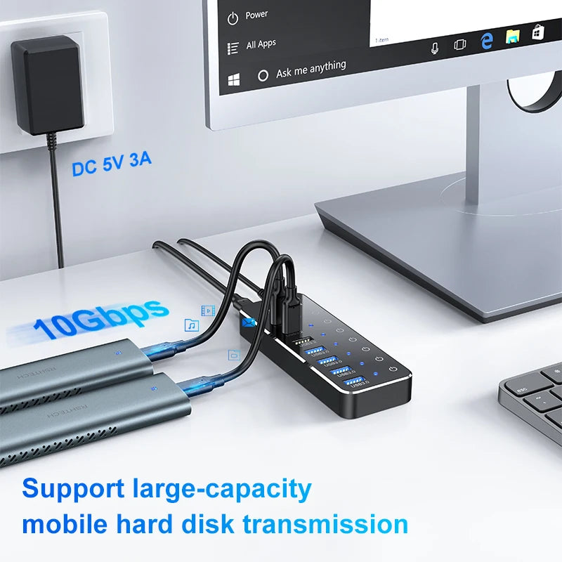 USB Extension with Individual Touch On/Off Switches by Snagg A Charging Station