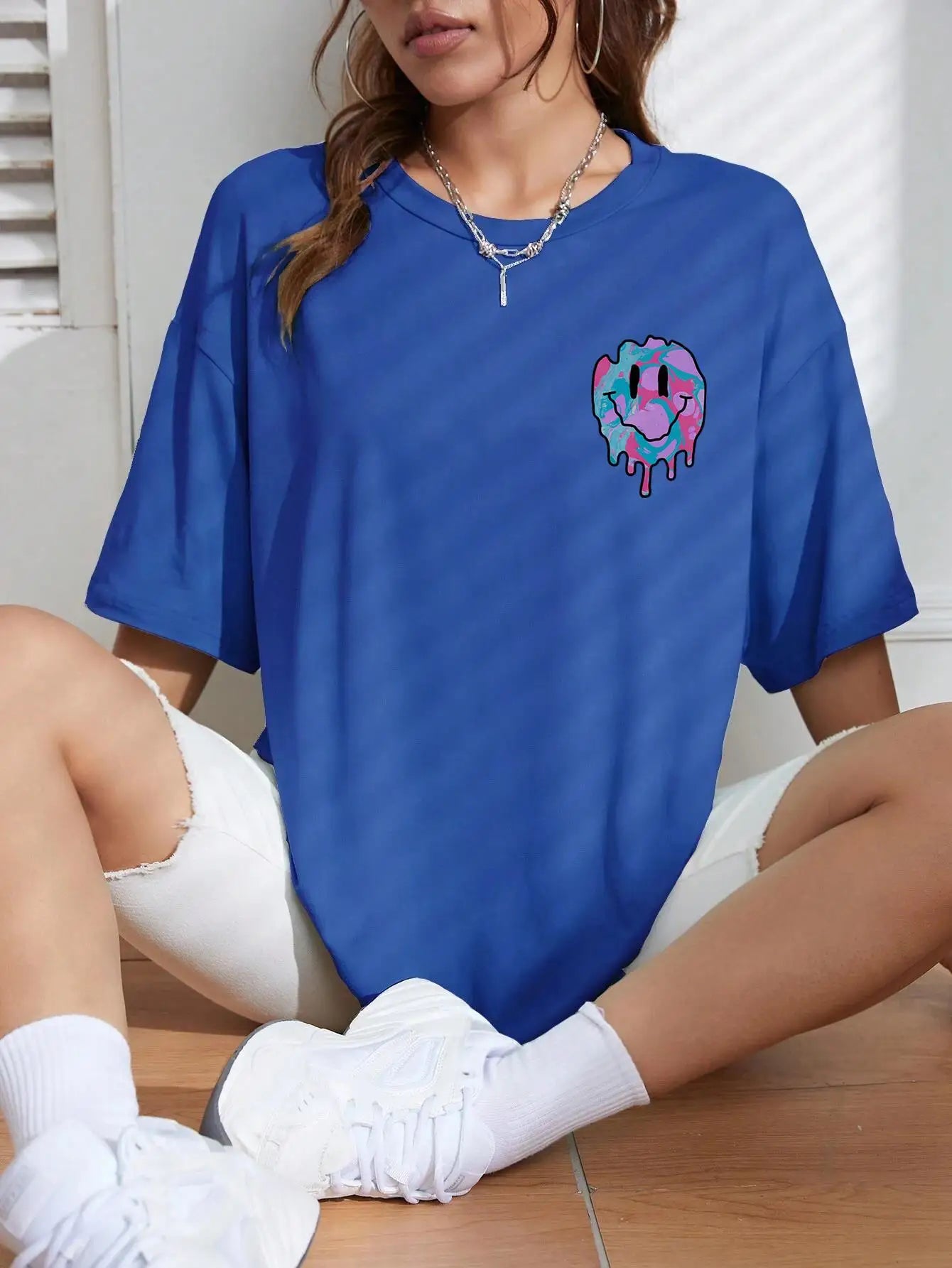Women's Smile Face Print T-Shirt | Street Casual All-Match Soft Hip Hop Breathable Fashion Tee