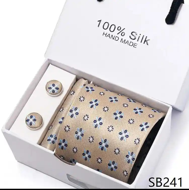 Solid Colour Necktie with Matching Handkerchief & Cufflinks - SB241 - Others In Fashion