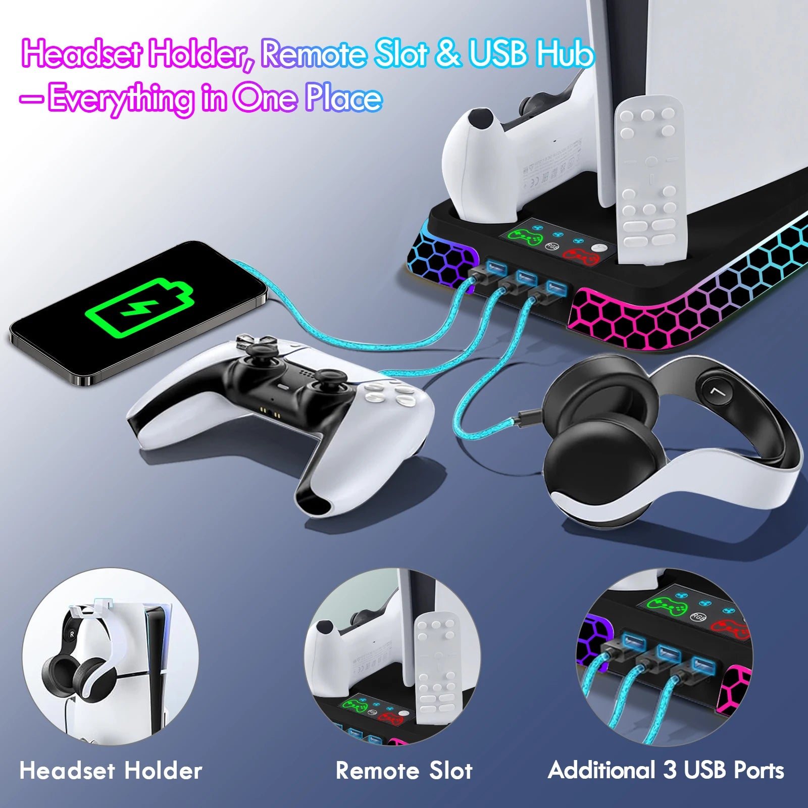 RGB Cooling Station for PS5 Includes Controller Charging Dock and Console Organizer Stand by Snagg A PS Stand