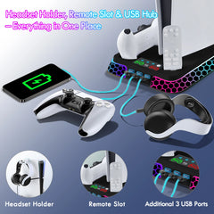 RGB Cooling Station for PS5 Includes Controller Charging Dock and Console Organizer Stand by Snagg A PS Stand