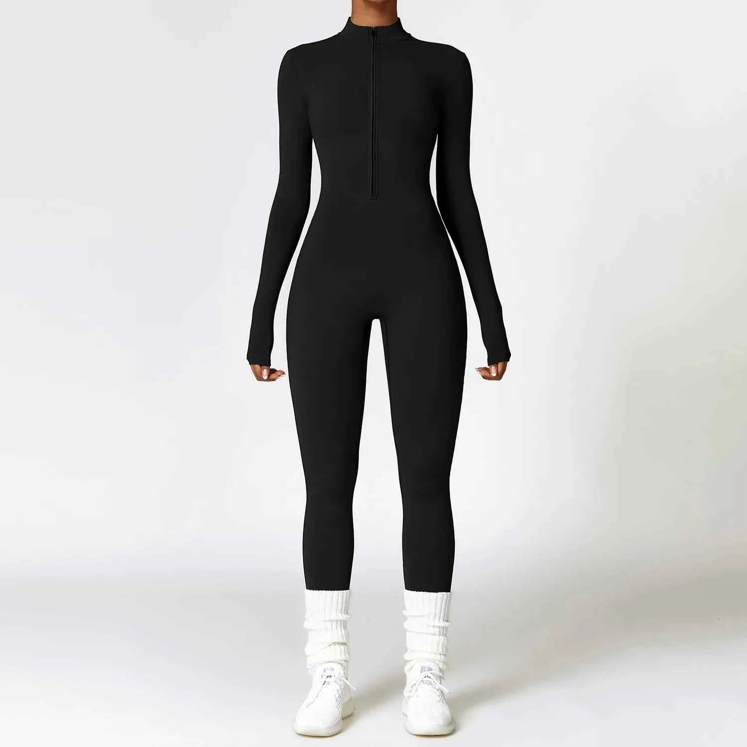 Women's Long Sleeve Zipper Yoga Romper | One-Piece Gym Jumpsuit High-Intensity Fitness Skin-Tight