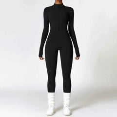 Women's Long Sleeve Zipper Yoga Romper | One-Piece Gym Jumpsuit High-Intensity Fitness Skin-Tight