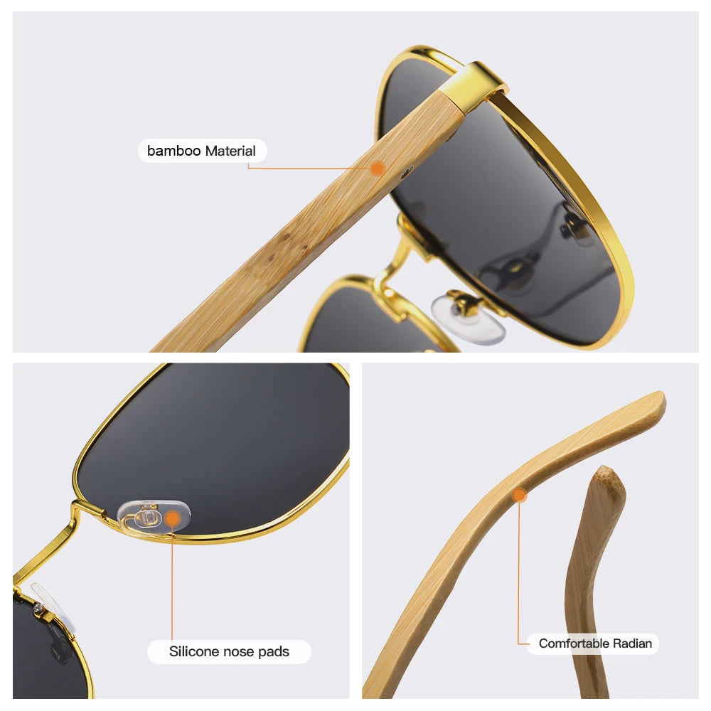 Metal & Bamboo Pilot Sunglasses